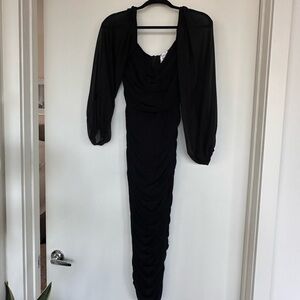 Elegant Black, Midi, Long Sleeve Evening Dress